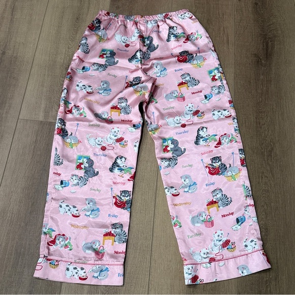 Nick & Nora Girls XL 14/16 Pink Satin Pajama Pants Kitten Cats Days Of Week Meow - Picture 6 of 10